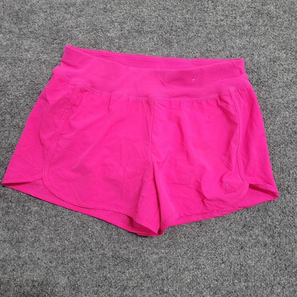 Reebok Athletic Shorts Womens Size Large Pink Running Ribbed Waist Pockets Solid